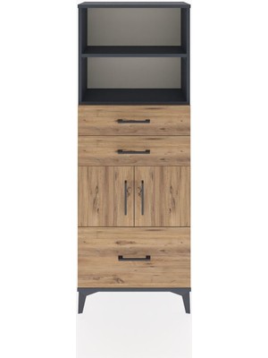 Arges Dolap 3 Raflı 3 Çekmeceli 2 Kapaklı 60X30X163 Antrasit-Çam