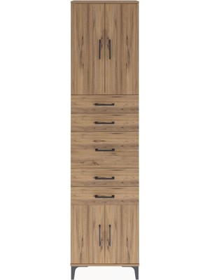 Arges Dolap 2 Raflı 5 Çekmeceli 4 Kapaklı 60X30X243 Çam-Çam