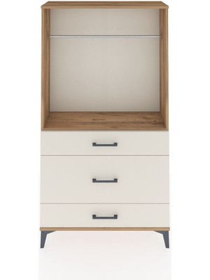 Arges Dolap Tek Raflı 3 Çekmeceli Tek Askılı 88X30X163 Çam-Aytaşı