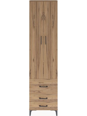 Arges Dolap 4 Raflı 3 Çekmeceli 2 Kapaklı 60X30X243 Çam-Çam