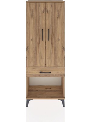Arges Dolap 3 Raflı Tek Çekmeceli 2 Kapaklı 60X30X163 Çam-Çam