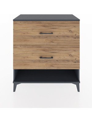 Hyperion Şifonyer 2 Çekmeceli 88X44X96 Antrasit-Çam