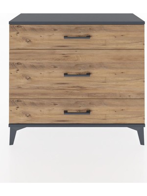 Arges Şifonyer 3 Çekmeceli 88X30X80 Antrasit-Çam