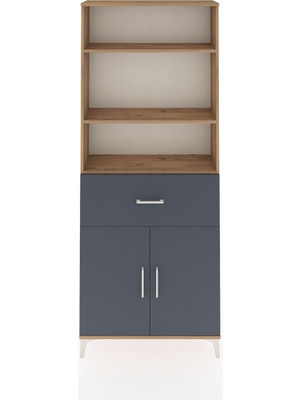 Arges Dolap 4 Raflı Tek Çekmeceli 2 Kapaklı 88X30X221 Çam-Antrasit