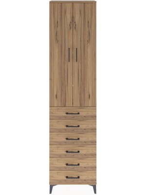 Arges Dolap 4 Raflı 6 Çekmeceli 2 Kapaklı 60X30X243 Çam-Çam