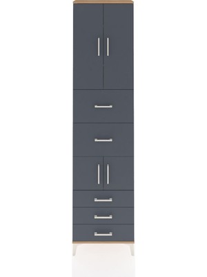 Arges Dolap 4 Raflı 5 Çekmeceli 4 Kapaklı 60X30X243 Çam-Antrasit