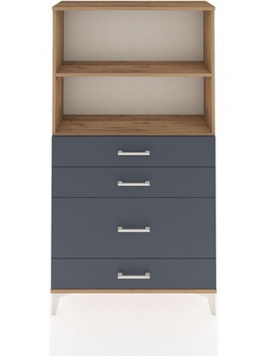 Arges Dolap 2 Raflı 4 Çekmeceli 88X30X163 Çam-Antrasit