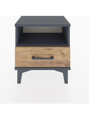 Arges Komodin Tek Raflı Tek Çekmeceli 44X30X48 Antrasit-Çam