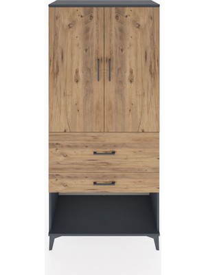 Hyperion Dolap 3 Raflı 2 Çekmeceli 2 Kapaklı 88X44X195 Antrasit-Çam