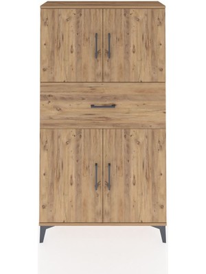 Arges Dolap 3 Raflı Tek Çekmeceli 4 Kapaklı 88X30X163 Çam-Çam