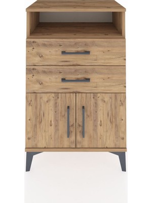 Hyperion Komodin Tek Raflı 2 Çekmeceli 2 Kapaklı 60X44X96 Çam-Çam