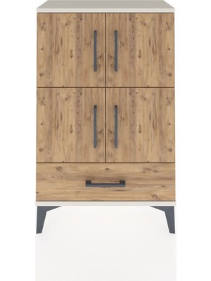 Arges Komodin 4 Raflı Tek Çekmeceli 4 Kapaklı 60X30X96 Aytaşı-Çam