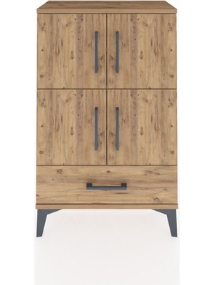 Arges Komodin 4 Raflı Tek Çekmeceli 4 Kapaklı 60X30X96 Çam-Çam