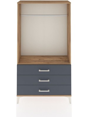 Arges Dolap Tek Raflı 3 Çekmeceli Tek Askılı 88X30X163 Çam-Antrasit