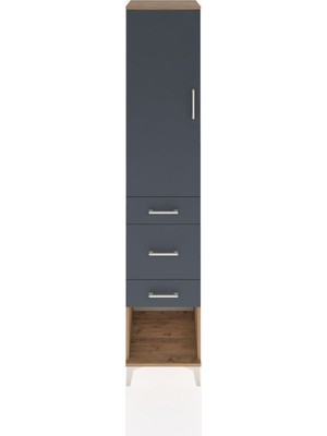 Hyperion Dolap 3 Raflı 3 Çekmeceli Tek Kapaklı 44X44X221 Çam-Antrasit