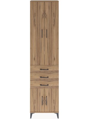 Arges Dolap 5 Raflı 3 Çekmeceli 4 Kapaklı 60X30X243 Çam-Çam