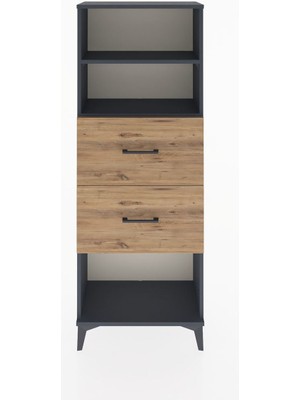Arges Dolap 2 Raflı 2 Çekmeceli 60X30X163 Antrasit-Çam