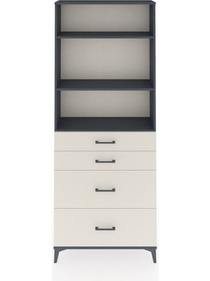 Arges Dolap 3 Raflı 4 Çekmeceli 88X30X221 Antrasit-Aytaşı