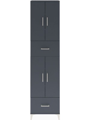 Arges Dolap 6 Raflı 2 Çekmeceli 4 Kapaklı 60X30X243 Antrasit-Antrasit