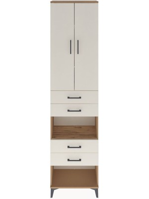 Arges Dolap 4 Raflı 4 Çekmeceli 2 Kapaklı 60X30X243 Çam-Aytaşı