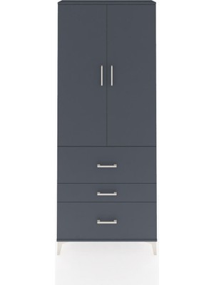 Arges Dolap 2 Raflı 3 Çekmeceli Tek Askılı 88X30X221 Antrasit-Antrasit