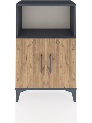 Arges Komodin 2 Raflı 2 Kapaklı 60X30X96 Antrasit-Çam