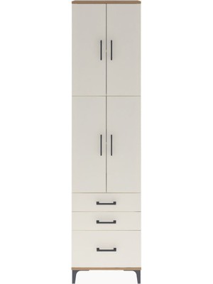 Arges Dolap 4 Raflı 3 Çekmeceli 4 Kapaklı 60X30X243 Çam-Aytaşı
