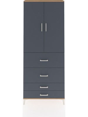 Arges Dolap 3 Raflı 4 Çekmeceli 2 Kapaklı 88X30X221 Çam-Antrasit
