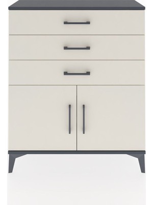 Arges Şifonyer Tek Raflı 3 Çekmeceli 2 Kapaklı 88X30X106 Antrasit-Aytaşı