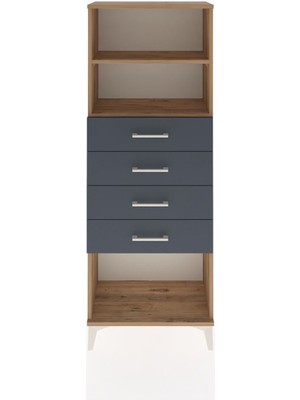 Arges Dolap 2 Raflı 4 Çekmeceli 60X30X163 Çam-Antrasit