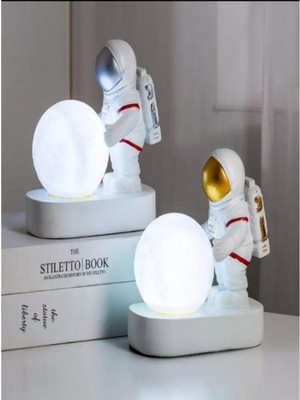 Sevimli Astronot 3D Masa Lambası, Gece Işığı, Beyaz Renk, Ev Dekorasyonu