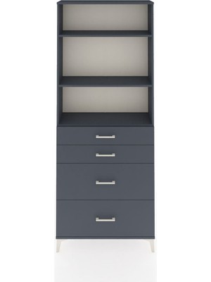Arges Dolap 3 Raflı 4 Çekmeceli 88X30X221 Antrasit-Antrasit