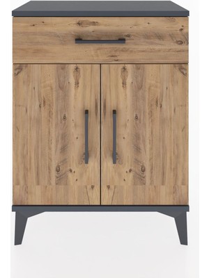 Arges Komodin Tek Raflı Tek Çekmeceli 2 Kapaklı 60X30X80 Antrasit-Çam