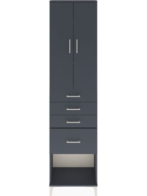 Arges Dolap 3 Raflı 4 Çekmeceli 2 Kapaklı 60X30X243 Antrasit-Antrasit