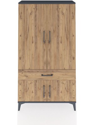 Arges Dolap 3 Raflı Tek Çekmeceli 4 Kapaklı 88X30X163 Antrasit-Çam