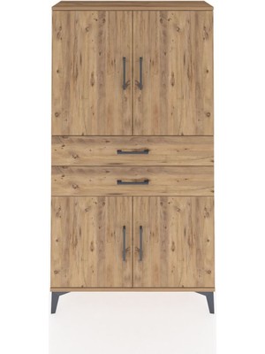 Arges Dolap 3 Raflı 2 Çekmeceli 4 Kapaklı 88X30X163 Çam-Çam
