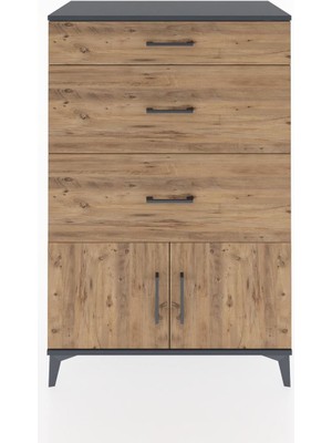 Hyperion Dolap 3 Çekmeceli 2 Kapaklı 88X44X134 Antrasit-Çam