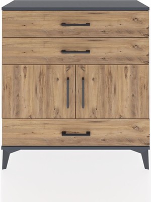 Arges Şifonyer 2 Raflı 3 Çekmeceli 2 Kapaklı 88X30X96 Antrasit-Çam