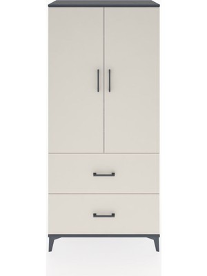 Hyperion Dolap 4 Raflı 2 Çekmeceli 2 Kapaklı 88X44X195 Antrasit-Aytaşı