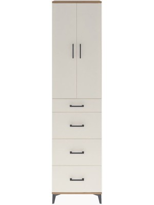 Arges Dolap Tek Raflı 4 Çekmeceli 2 Kapaklı 60X30X243 Çam-Aytaşı