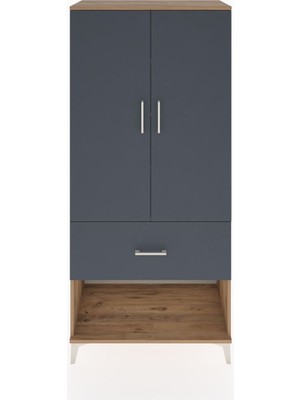 Hyperion Dolap 4 Raflı Tek Çekmeceli 2 Kapaklı 88X44X195 Çam-Antrasit