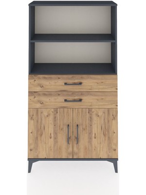 Arges Dolap 3 Raflı 2 Çekmeceli 2 Kapaklı 88X30X163 Antrasit-Çam