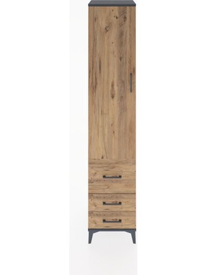 Hyperion Dolap 4 Raflı 3 Çekmeceli Tek Kapaklı 44X44X221 Antrasit-Çam