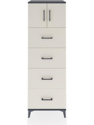 Hyperion Dolap Tek Raflı 4 Çekmeceli 2 Kapaklı 60X44X182 Antrasit-Aytaşı