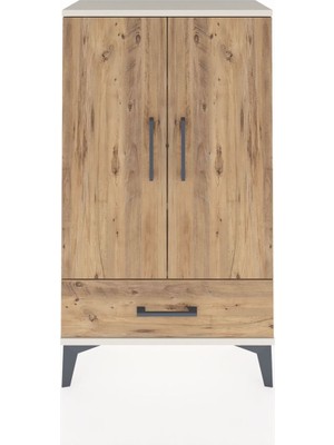 Arges Komodin 3 Raflı Tek Çekmeceli 2 Kapaklı 60X30X106 Aytaşı-Çam