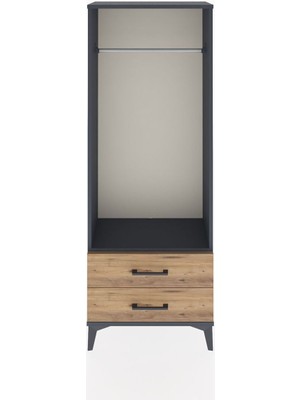 Arges Dolap Tek Raflı 2 Çekmeceli Tek Askılı 60X30X163 Antrasit-Çam