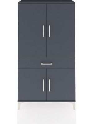 Arges Dolap 4 Raflı Tek Çekmeceli 4 Kapaklı 88X30X163 Antrasit-Antrasit