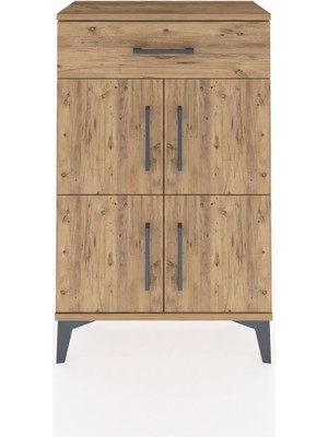 Arges Komodin Tek Raflı Tek Çekmeceli 4 Kapaklı 60X30X96 Çam-Çam