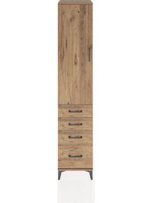 Hyperion Dolap 2 Raflı 4 Çekmeceli Tek Askılı 44X44X221 Çam-Çam