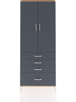 Arges Dolap 3 Raflı 4 Çekmeceli 2 Kapaklı 88X30X221 Çam-Antrasit